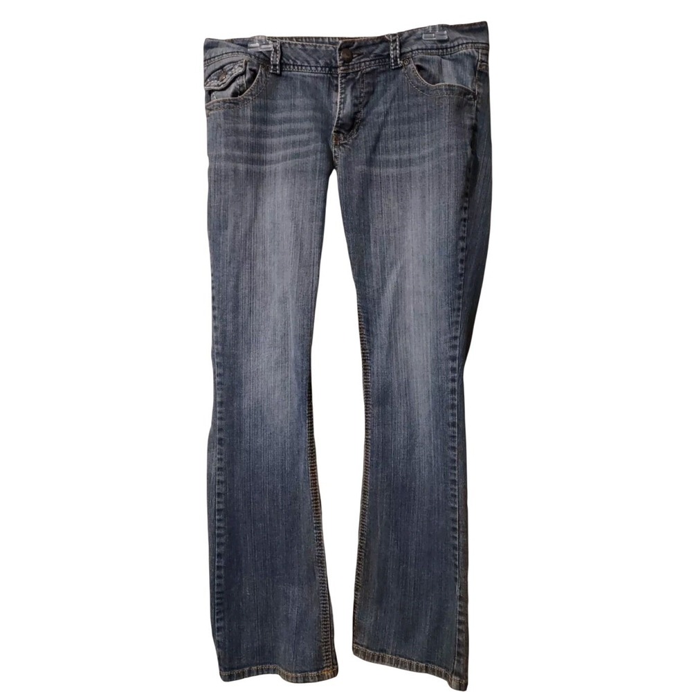 Sasson Jeans 12 Women Y2K Bootcut Dark Denim Thick Stitch Flap Pocket Blue Pants